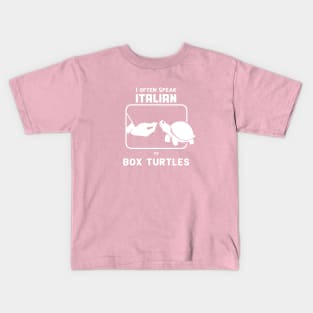 Funny Italian hand gesture and eastern box turtle in white ink Kids T-Shirt